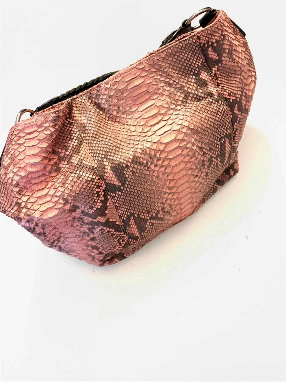 EXOTIC PYTHON Skin with a Pink and Black Pattern, Slouchy Hobo Bag